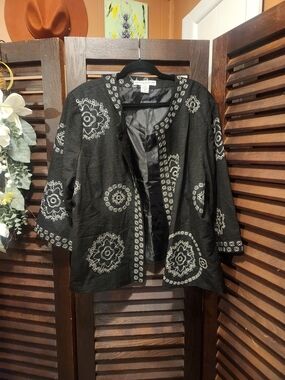 david brooks Black Open-Front Embroidered Jacket